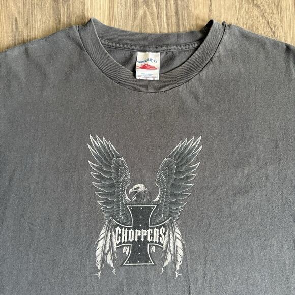 Vintage Choppers T-Shirt Size L Faded Gray Eagle Dream Catcher Biker - Picture 1 of 5